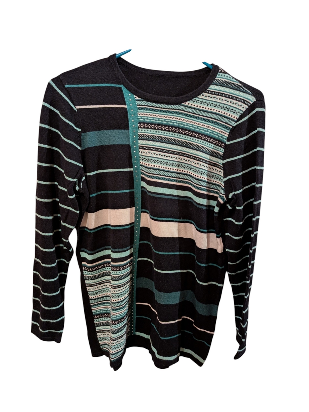 Women’s Black & Teal Striped Long-Sleeve Tee